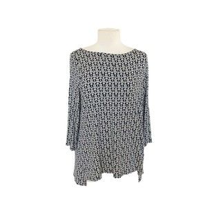 J Jill Wearever Collection Womens Medium Floral Top Dark Navy White Slinky